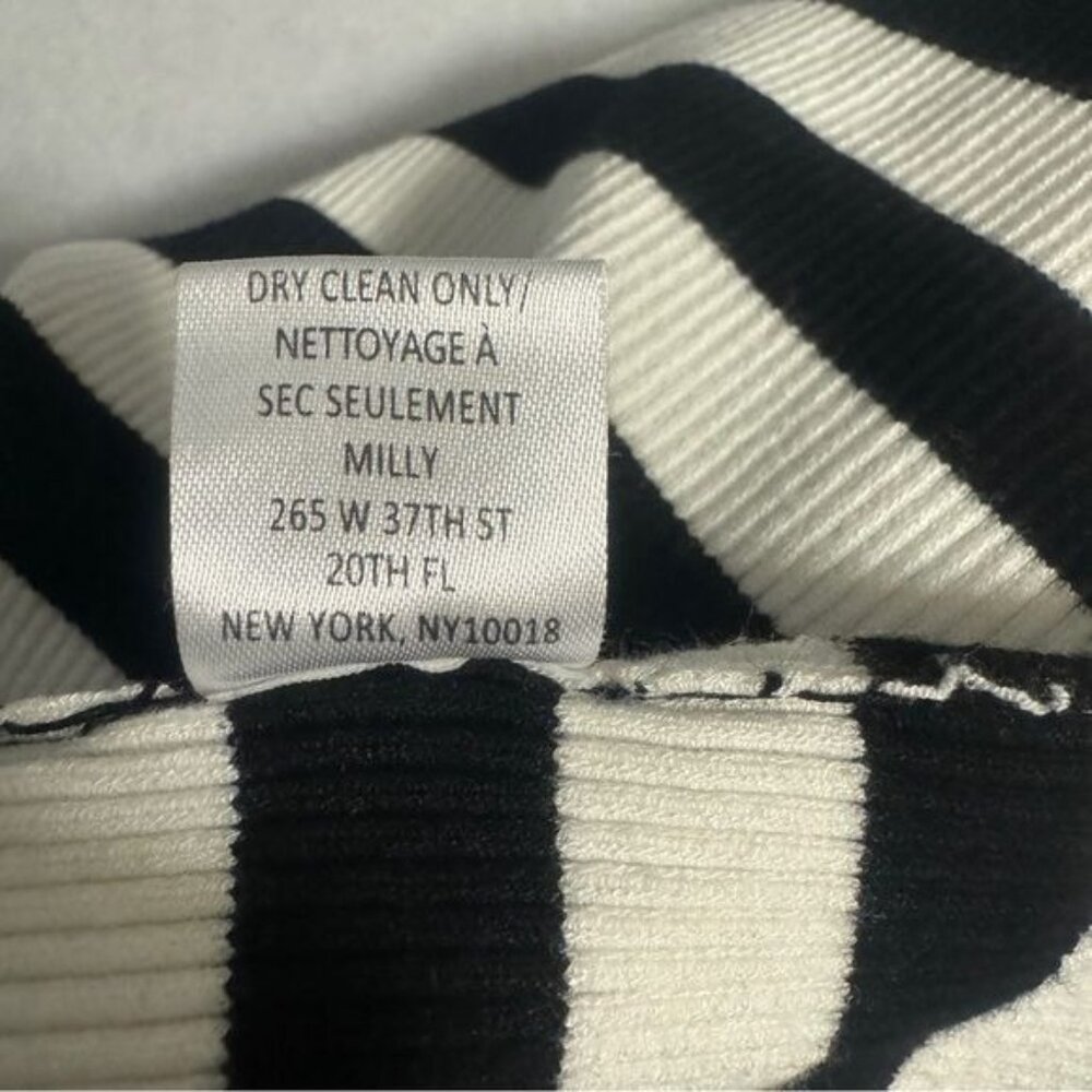 Milly Black & White Stripe Off The Shoulder Bodycon Side Split Midi Dress Size P - Picture 9 of 14